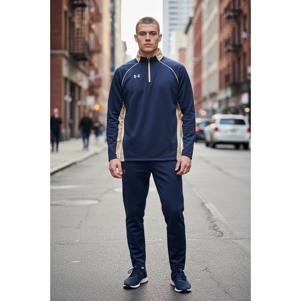 Under Armour Men's Quarter Zip Pullover Navy/Tan Size XXL Athletic Golf Jacket